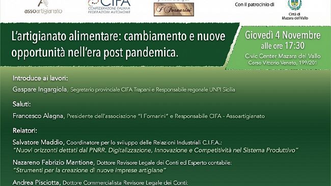 Mazara, Convegno CIFA sull’Artigianato Alimentare nell’era post pandemica