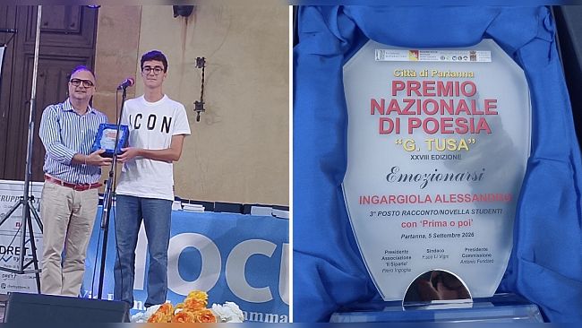 Il mazarese Alessandro Ingargiola terzo classificato al Premio Nazionale di Poesia “Città di Partanna- Giuseppe Tusa”