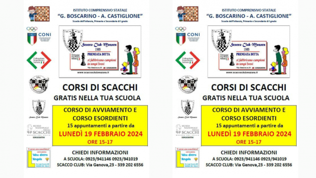 Mazara, I.C. Boscarino- Castiglione, al via il progetto “A scuola dagli sport della Mente”
