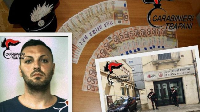 Carabinieri sottopongono a fermo di indiziato di delitto uno degli autori della rapina messa a segno alla banca Monte Paschi di Siena.