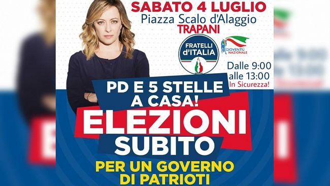 Trapani, domani Fratelli d’Italia in piazza contro il Governo Conte