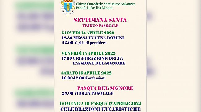 Settimana Santa. Programma delle celebrazioni in occasione del Triduo Pasquale