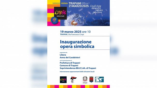 Trapani, mercoledì 19 marzo inaugurazione di un'opera in memoria delle vittime di mafia