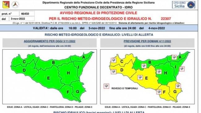 Mazara, Allerta gialla meteo da domani 