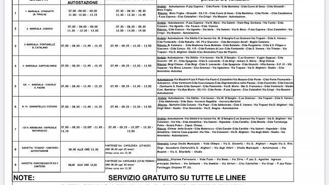 Marsala, 1 e 2 novembre: bus navetta e linee urbane gratuite in entrambe le ricorrenze