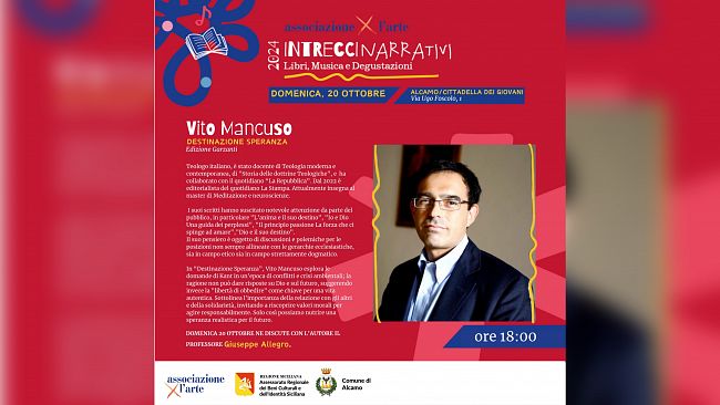 Ad Alcamo per la rassegna “Intrecci Narrativi” Vito Mancuso presenta il 20 ottobre il libro 