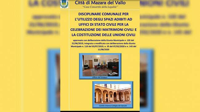 Mazara, matrimoni civili ed unioni civili anche in siti di proprietà privata