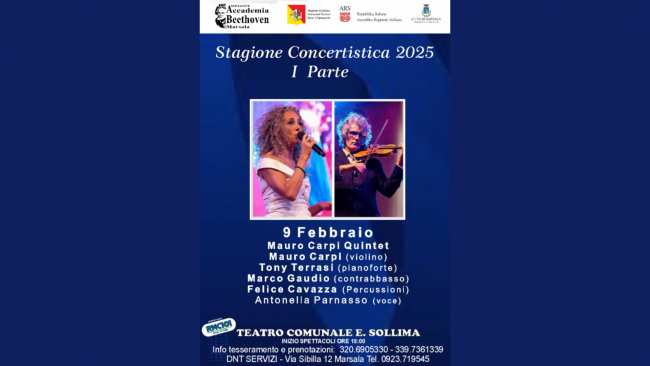 Marsala, il 9 febbraio al teatro Sollina il concerto del Mauro Carpi Quintet