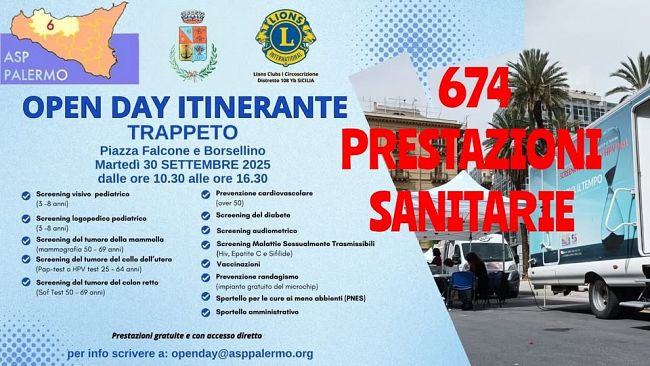 Sanità. All'open day itinerante di Trappeto erogate 674 prestazioni sanitarie gratuite