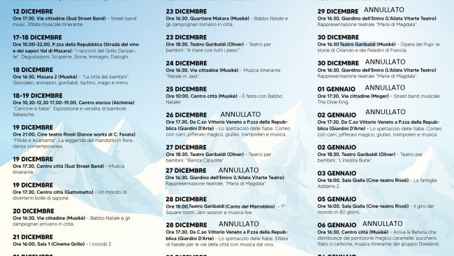 Mazara, annullati alcuni eventi per nuove disposizioni anti covid