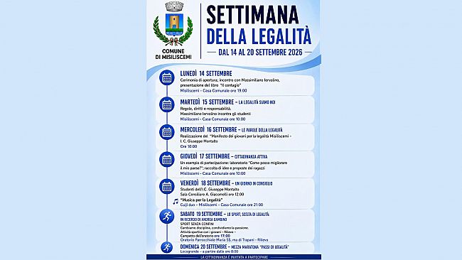 A Misiliscemi la “Settimana della Legalità”: dal 14 al 20 settembre si parlerà di legalità, giustizia, memoria 