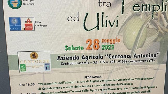 “Tramonti tra templi ed Ulivi” sabato presso l'azienda Centonze