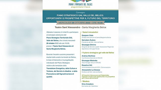 GAL Valle del Belìce, al via Convegno finale sul “Piano strategico Territoriale”