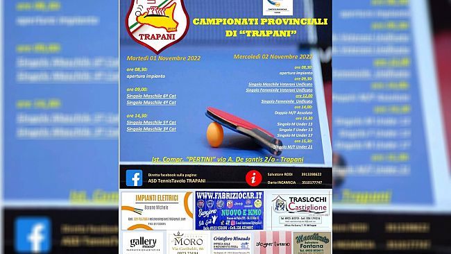 Tennis tavolo, al via i campionati provinciali organizzati da ASD TT Trapani