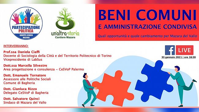Partecipazione Politica, un incontro on-line dal tema “Beni Comuni e Amministrazione Condivisa: Quali opportunità e quale cambiamento a Mazara”