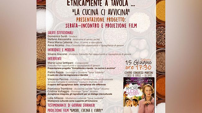 Alcamo: etnicamente a tavola… “la cucina ci avvicina”, sabato 15 giugno centro congressi Marconi ore 17:30, presentazione del progetto, serata incontro e proiezione film “amore cucina e curry”
