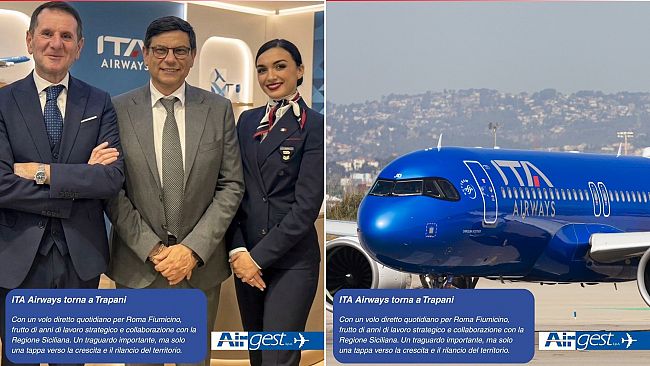 ​ITA Airways torna a volare da Trapani Birgi. Un collegamento giornaliero con Roma Fiumicino