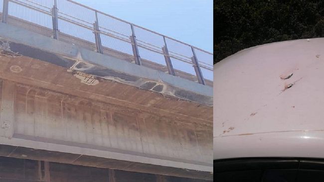Via America, calcinacci dalla sopraelevata danneggiano un’automobile 