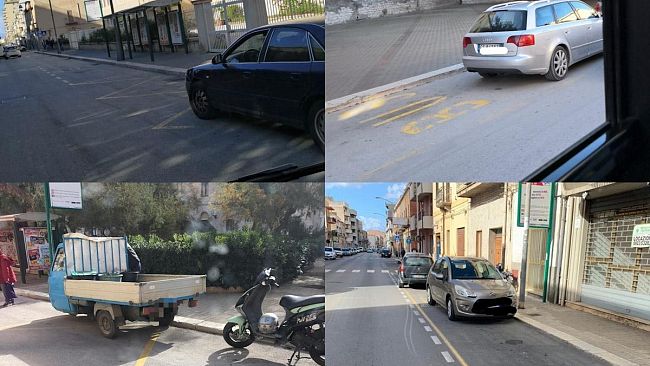 Parcheggio selvaggio nelle aree di sosta dei bus