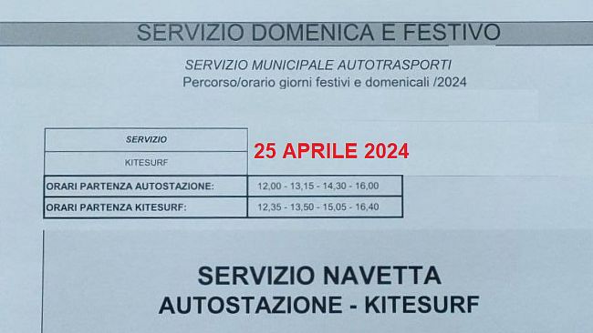 Marsala, 25 Aprile: navetta bus per zona kite