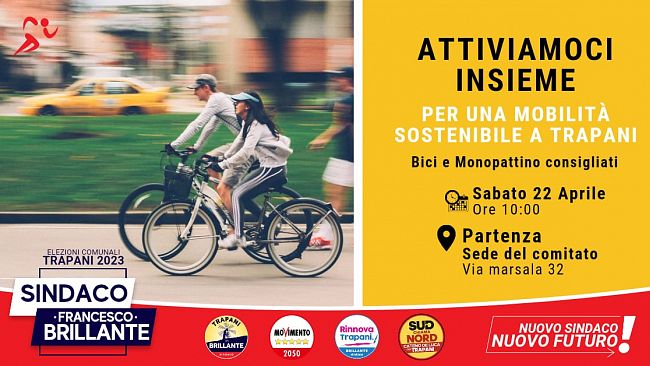 Amministrative Trapani, Brillante in bicicletta per le strade della città