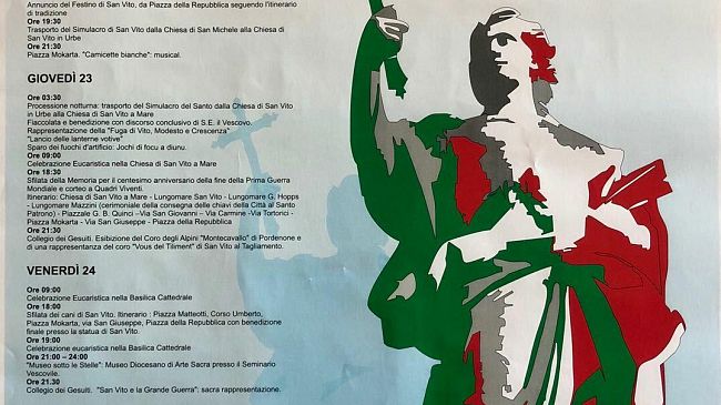 Mazara, dal 22 al 26 agosto il Festino di San Vito. Tema 2018: il Santo e la Grande Guerra