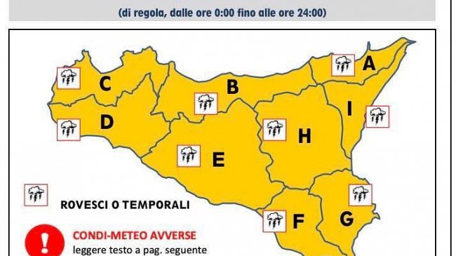 Allerta meteo arancione domani 15 maggio in tutta la Regione Sicilia