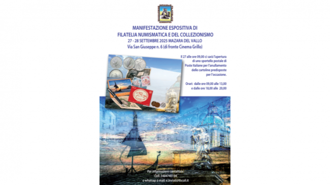Mazara, il 27 e 28 settembre la mostra sociale di filatelia numismatica e del collezionismo