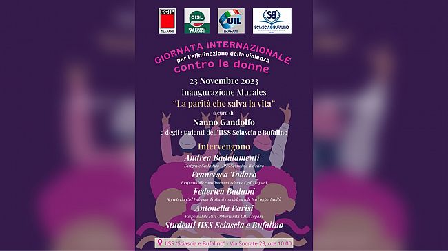 Giornata internazionale contro la violenza sulle donne: Cgil Cisl Uil Trapani inaugurano il murales a Erice 