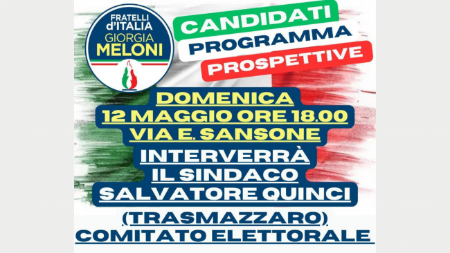 Mazara, il 12 maggio inaugurazione nel quartiere trasmazzaro del comitato elettorale Fratelli d'Italia