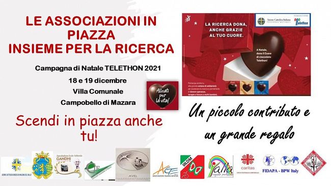 Campobello, il 18 e 19 dicembre “Associazioni in piazza per Telethon”