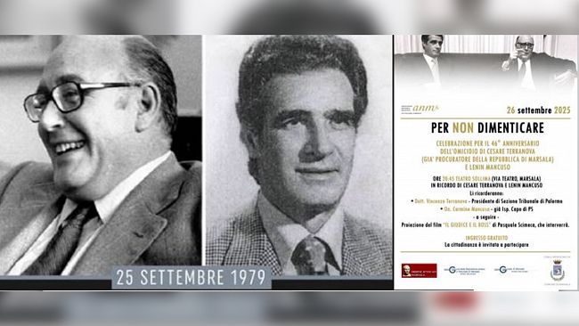 Marsala non dimentica: l'ANM ricorda Cesare Terranova e Lenin Mancuso, 46 anni dopo l'omicidio mafioso