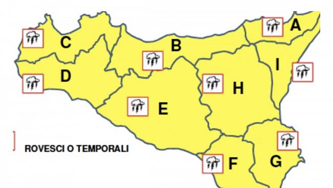 Diramata dalla Protezione civile Regionale allerta gialla in tutta la Sicilia fino alla mezzanotte di oggi