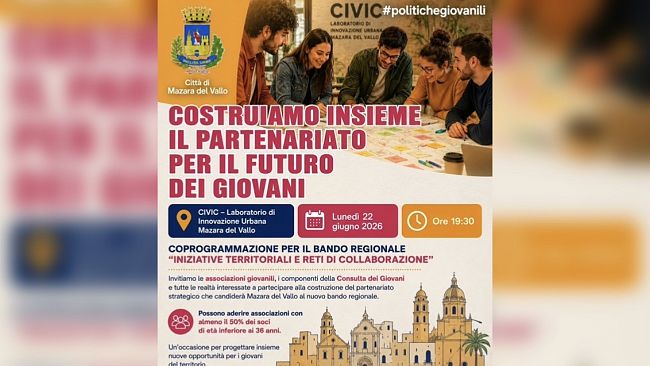 Mazara. Politiche giovanili: lunedì 22 giugno incontro al Civic Lab in vista del nuovo bando regionale