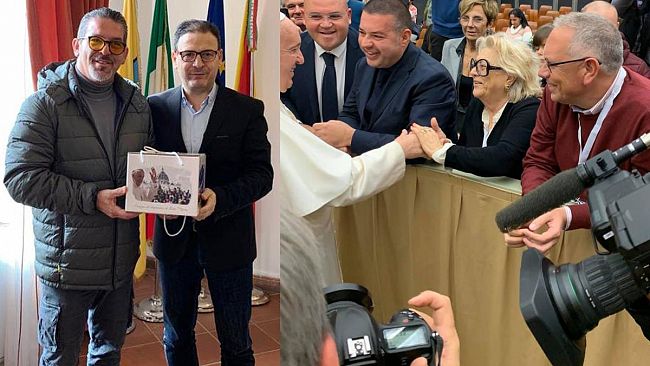 Il crest della Città di Mazara del Vallo nella torta di omaggio al Papa per il suo 83° compleanno