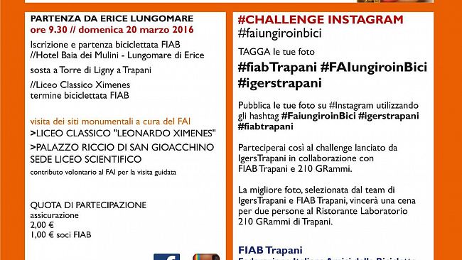 TRAPANI – FIAB con il patrocinio dei Comuni Trapani ed Erice organizza: FAI un giro in Bici