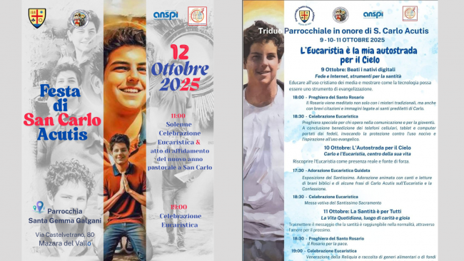 Mazara, dal 9 al 12 ottobre la Festa di San Carlo Acutis