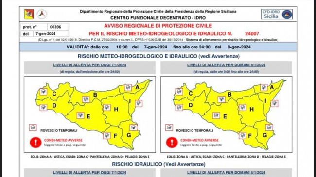 Allerta gialla anche domani 8 gennaio 