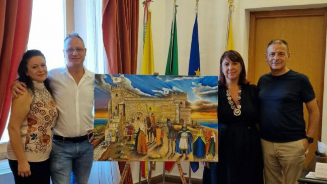 Mazara, l'artista Piero Barbera dona al Comune un dipinto raffigurante l'antico Castello Normanno 