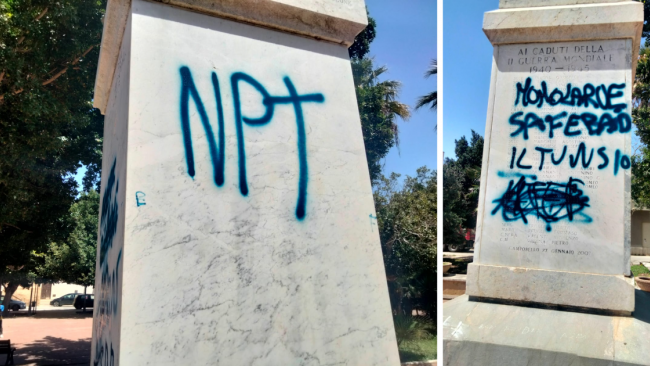 Atto vandalico al monumento al milite ignoto.La condanna del sindaco Castiglione