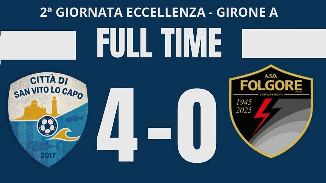 ​Calcio Eccellenza. Il Città di San Vito Lo Capo cala il poker contro la Folgore