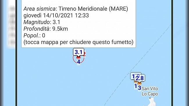 Marettimo, registrata scossa di magnitudo 3.1