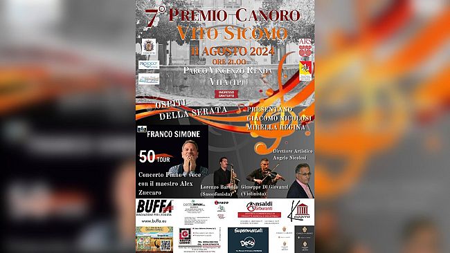 Vita, “Premio canoro Vito Sicomo”: super ospite della serata il cantautore Franco Simone