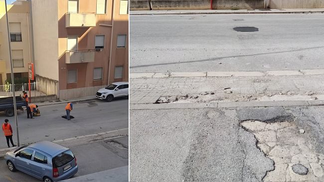Trapani, riparata buca al centro della via Rieti