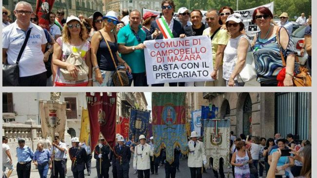 CAMPOBELLO – Il sindaco Castiglione, ieri, a Palermo, al fianco dei precari del Comune di Campobello alla manifestazione di massa dell’Anci