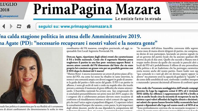 Prima Pagina Mazara nelle edicole e nei bar: edizione cartacea del mese di luglio