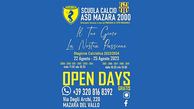 ASD Mazara 2000, Open Day il 22 e 25 agosto