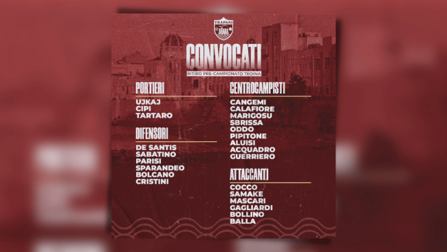 FC Trapani 1905, i convocati per il ritiro di Troina