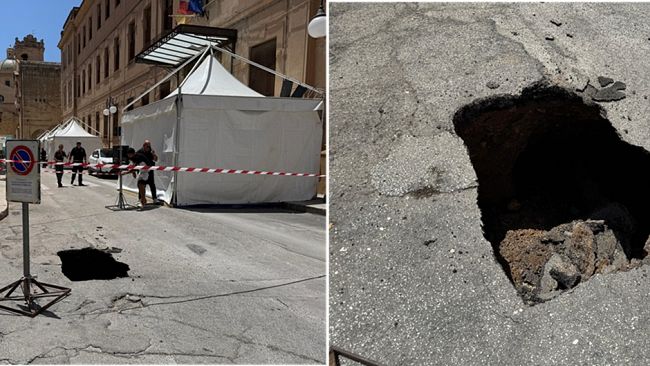 Mazara, “voragine” in via Santa Caterina, in pieno centro: ceduto manto stradale