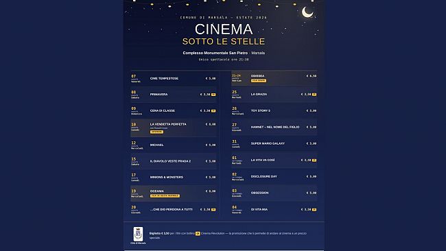 Cinema sotto le Stelle: al via la rassegna estiva al Complesso San Pietro